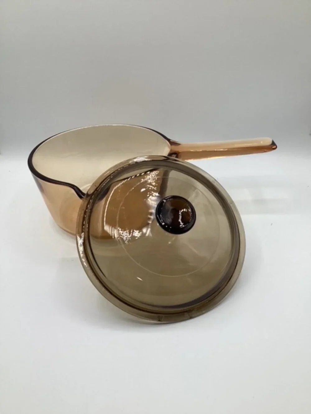 Corningware Visions Saucepan/Lid/Spout Amber Glass 1 Quart USA VTG 1980's Marked